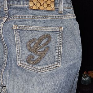 Gucci Silver Embellished "G" Jeans Size 44 or US 6